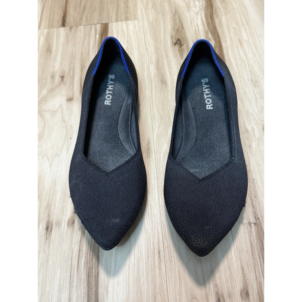 Rothy's Shoes The Point Solid Black Knit Women's Size  9.5 Ballet Flat Slip-on